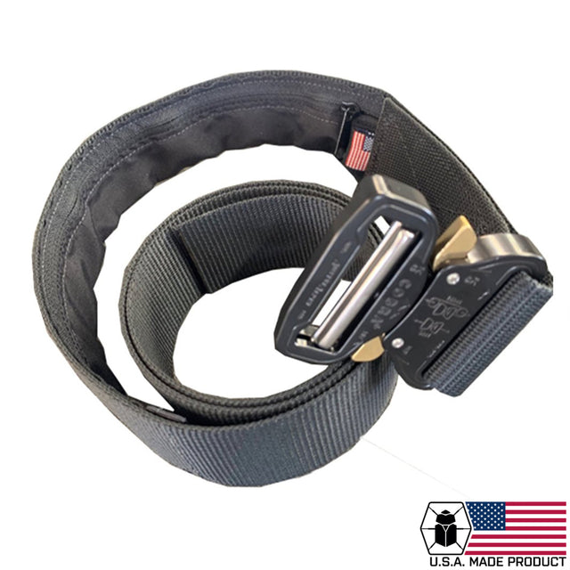 A black money belt with a metal quick-release buckle, designed to hold cash and valuables securely.